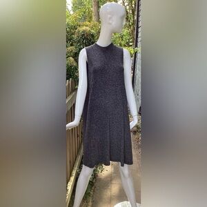 Retro sleeveless cocktail swing dress, black threaded with silver,, XL